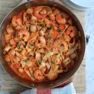 A bowl of food, with Seafood Pappardelle