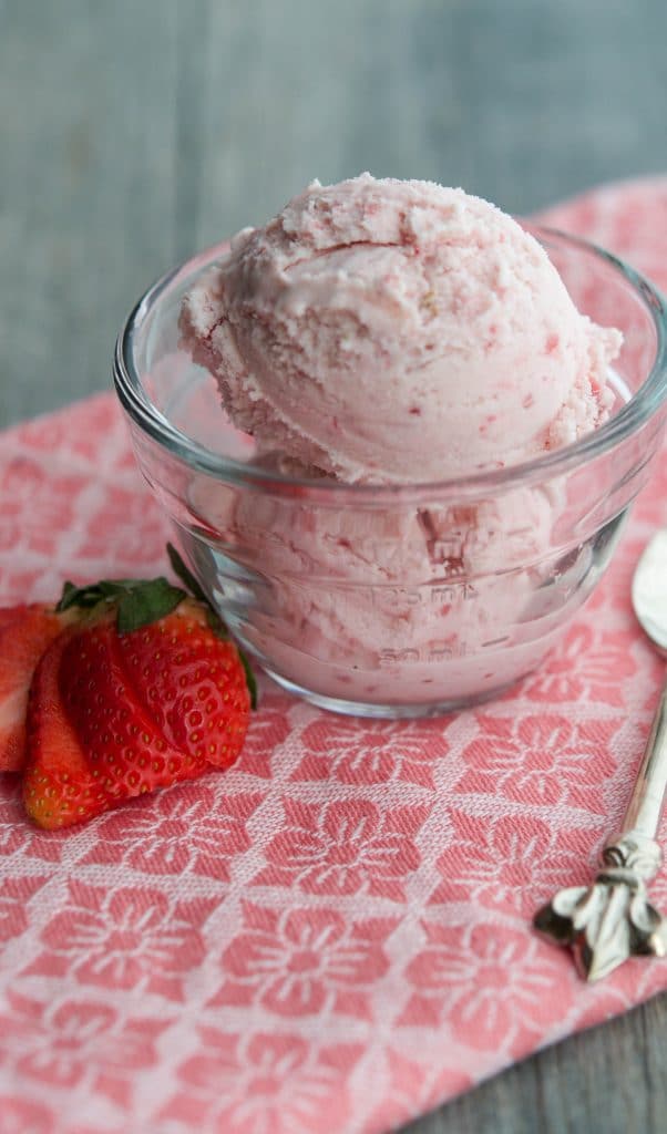 Homemade Strawberry Ice Cream in a dish.