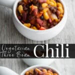 Slow Cooker Vegetarian Three Bean Chili made with cannellini, black and kidney beans is a heart healthy meatless meal that's loaded with flavor.