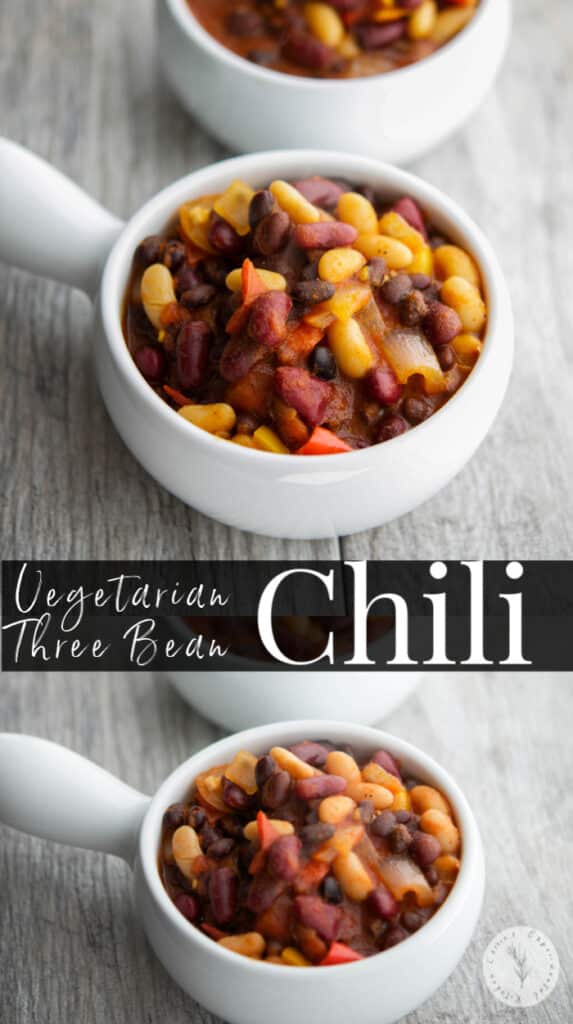 Slow Cooker Vegetarian Three Bean Chili made with cannellini, black and kidney beans is a heart healthy meatless meal that's loaded with flavor.