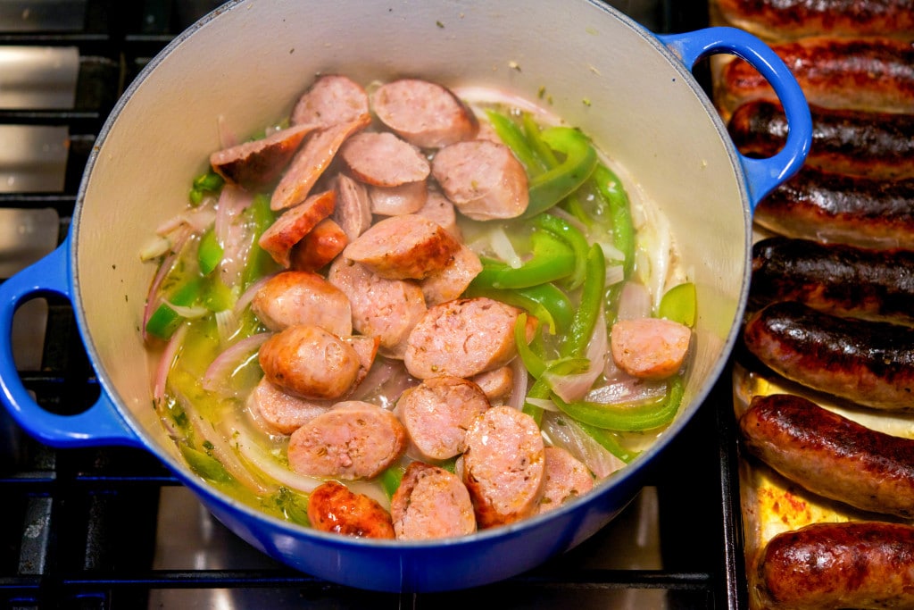 sausage peppers onions in dutch oven