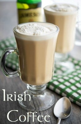 A cup of coffee on a table, with Irish coffee