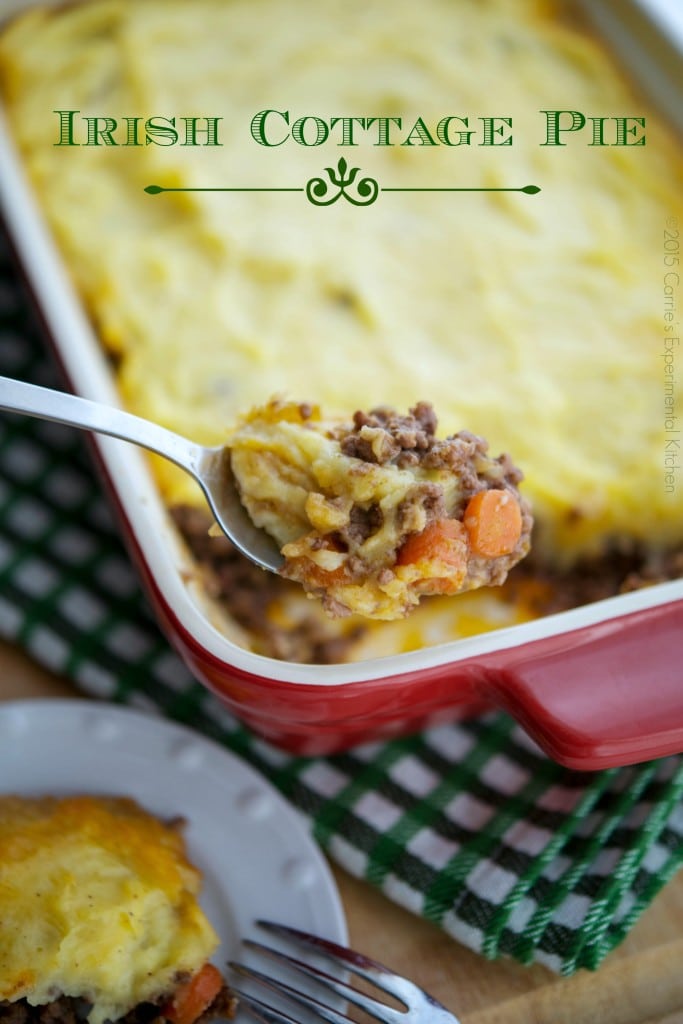 Irish Cottage Pie in red dish 