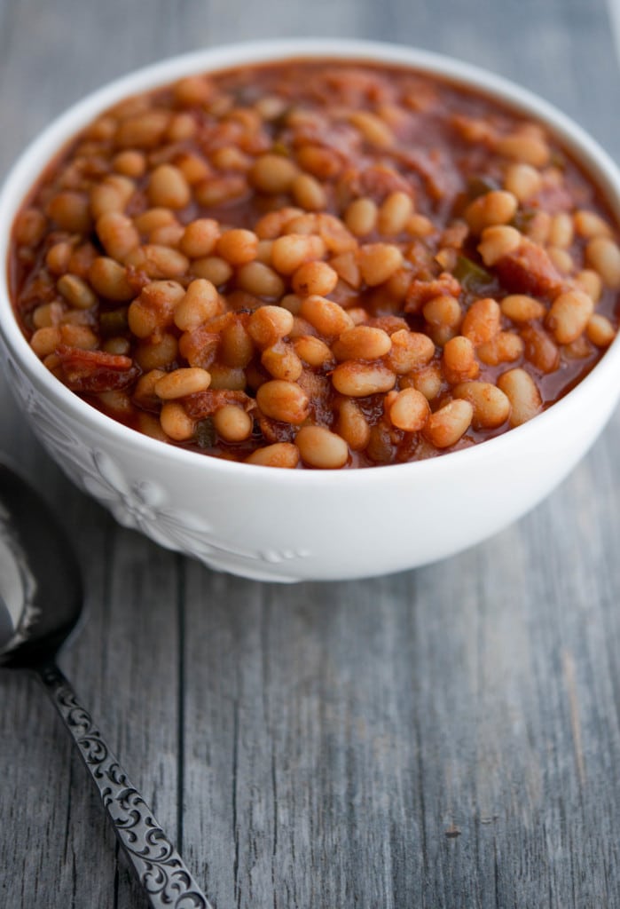 Maple Brown Sugar Baked Beans made with navy beans, maple syrup, brown sugar, peppers and onions are the perfect addition to your Summer BBQ plans.