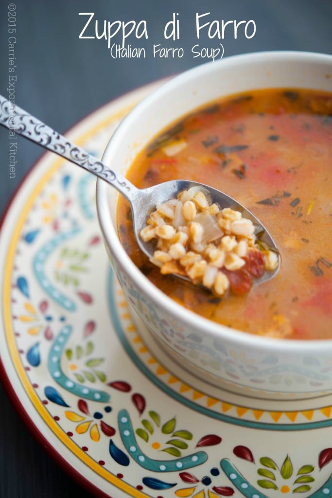  Zuppa di Farro or Italian Farro Soup is a hearty, broth soup made from Italian pearled farro, pancetta, garlic, fresh tomatoes and chicken broth.