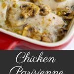 Chicken Parisienne made with mushroom soup, white wine, mushrooms, scallions & Greek yogurt.