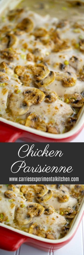 Chicken Parisienne made with mushroom soup, white wine, mushrooms, scallions & Greek yogurt.