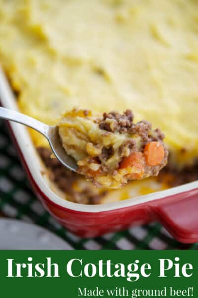 Cottage Pie is equivalent to Shepherd's Pie; however, ground beef is used instead of lamb. It makes a tasty meal any day of the year!