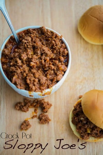 Sloppy joe meat mixture in a white bowl.