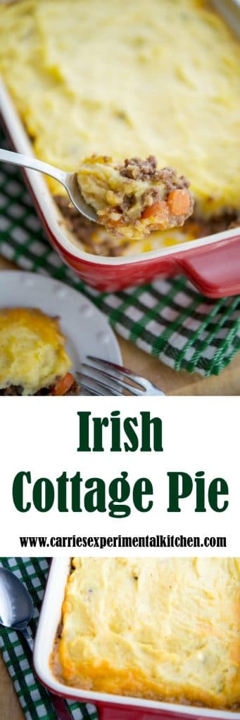   Whether you're celebrating St. Patrick's Day or just want a deliciously easy casserole dish, this Irish Cottage Pie made with ground beef and cheesy mashed potatoes will be a definite crowd pleaser.