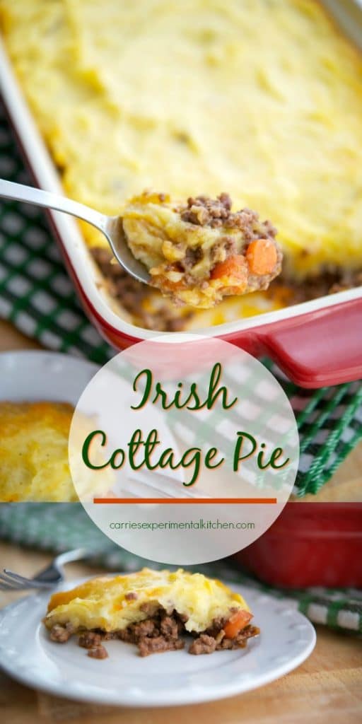 Cottage Pie made with ground beef and cheesy mashed potatoes
