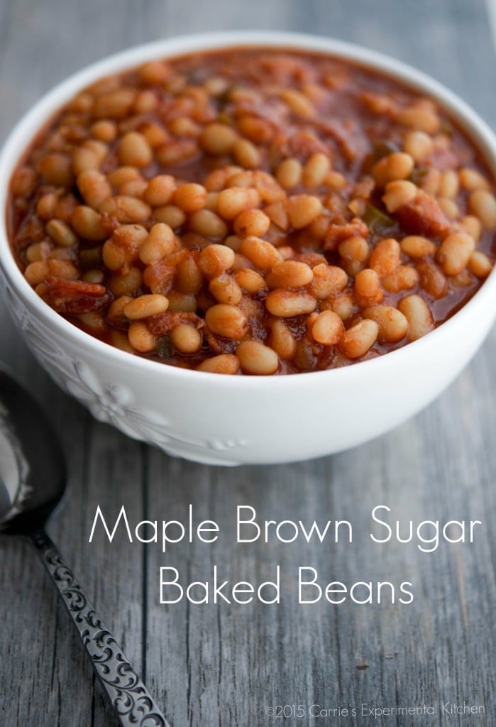 Maple Brown Sugar Baked Beans in a white bowl.