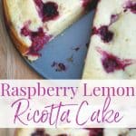 A slice of cake on a plate, with Raspberry and Ricotta