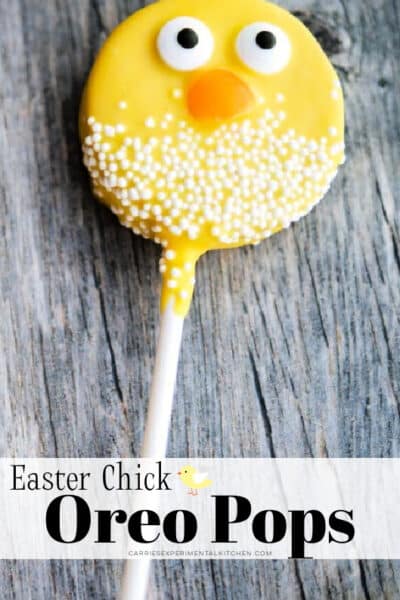an oreo lollipop that looks like an easter chick
