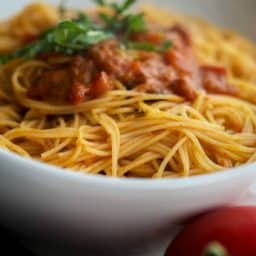 Angel Hair Pasta with Bruschetta Vodka Sauce-Horizontal