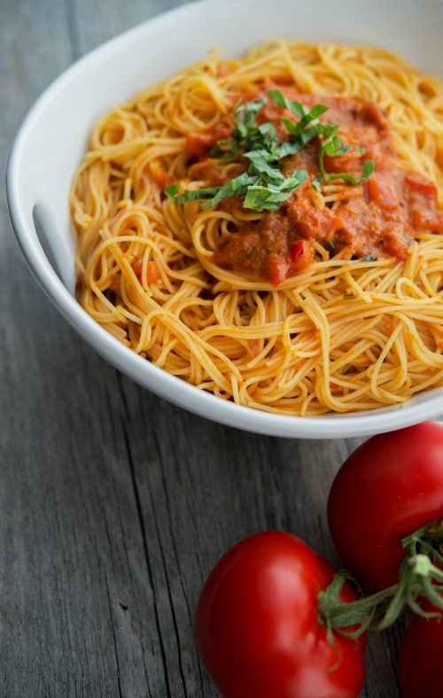 Pasta with Bruschetta Vodka Sauce | Carrie's Experimental Kitchen Pasta with Bruschetta Vodka Sauce | Carrie's Experimental Kitchen