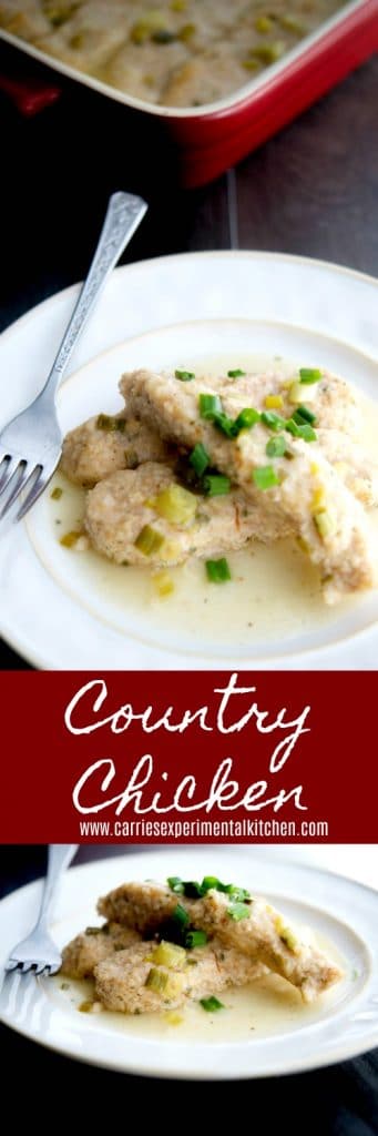 This recipe for Country Chicken made with breadcrumbs, butter, scallions and white wine is delicious and perfect for a crowd.