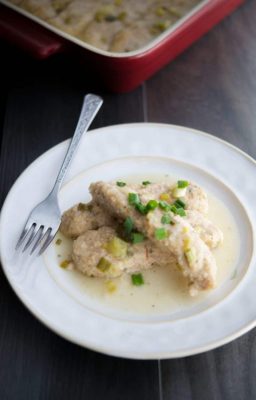 This recipe for Country Chicken made with breadcrumbs, butter, scallions and white wine is a deliciously easy family meal.