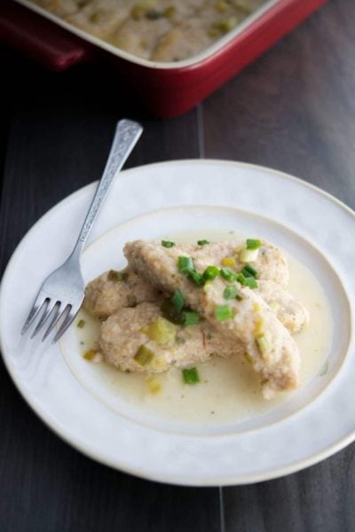 This recipe for Country Chicken made with breadcrumbs, butter, scallions and white wine is a deliciously easy family meal.