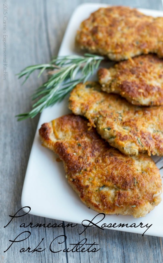 Parmesan Rosemary Pork Cutlets on a plate