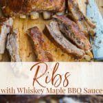 collage photo of ribs on a wooden cutting board