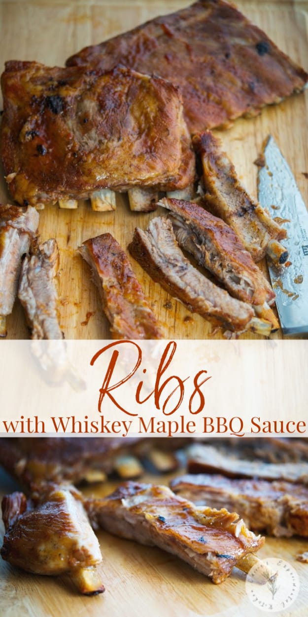collage photo of ribs on a wooden cutting board