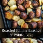 Sausage and potatoes on a sheet pan. 