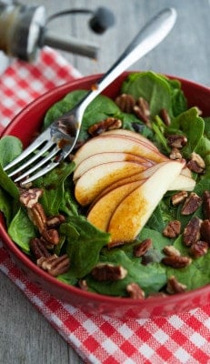 Spinach Salad with Apples & Pecans in an Apple Balsamic Vinaigrette