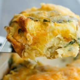 Spinach Artichoke Breakfast Strata -closeup