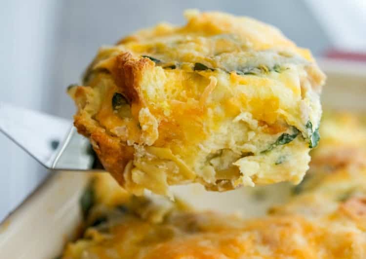 Spinach Artichoke Breakfast Strata -closeup