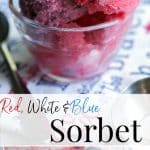 Celebrate the patriotic holidays with this refreshing Red, White and Blue Sorbet made with a few simple ingredients such as fresh fruit, water and sugar.