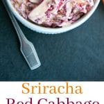 This Sriracha Red Cabbage Slaw is deliciously creamy with a little bit of heat. The perfect addition to your summer salad rotation. #sriracha #hotsauce #salad #coleslaw #cabbage