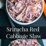 This Sriracha Red Cabbage Slaw is deliciously creamy with a little bit of heat. The perfect addition to your summer salad rotation.