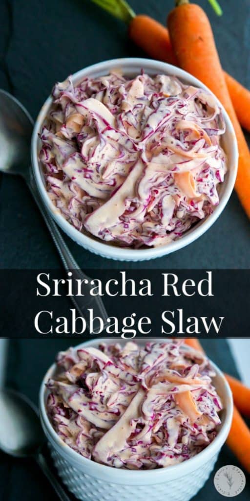 This Sriracha Red Cabbage Slaw is deliciously creamy with a little bit of heat. The perfect addition to your summer salad rotation.