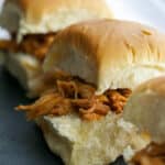 These Crockpot BBQ Chicken Sliders utilize leftover chicken and already prepared bbq sauce to turn it into a tasty new meal.