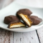 Tagalong cookies on a white plate.
