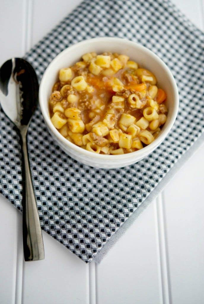 Pasta e Fagioli - This classic pasta and bean Italian soup is loaded with flavor and with the added ground beef, it makes for a satisfying meal. 