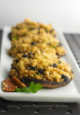 Blueberry, Pecan & Goat Cheese Quinoa Stuffed Portobello Mushroom Caps