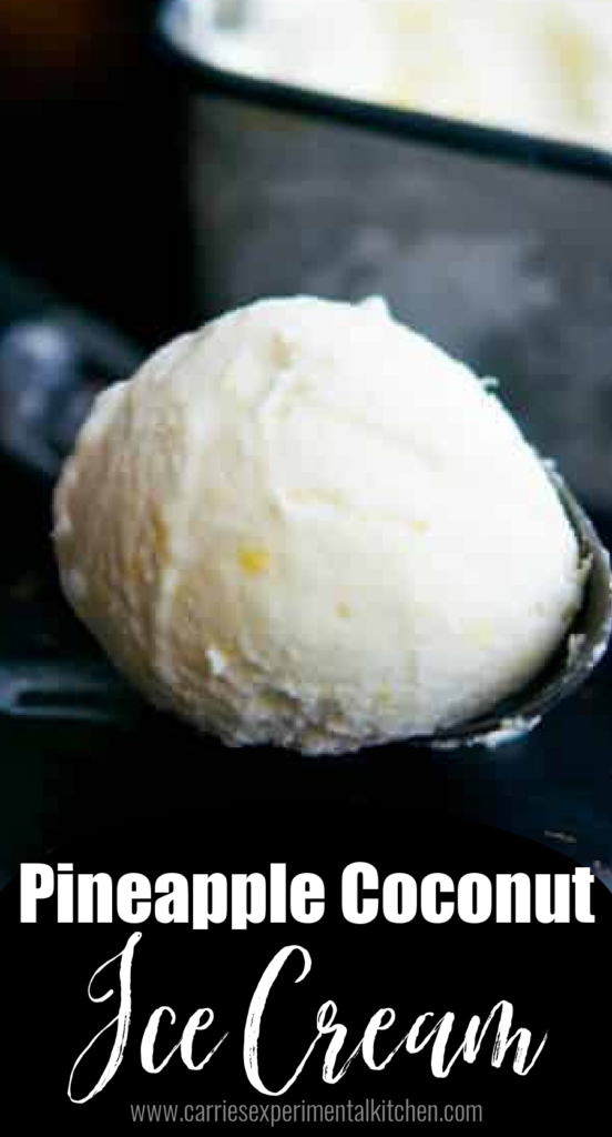 Pineapple coconut ice cream on an ice cream scoop