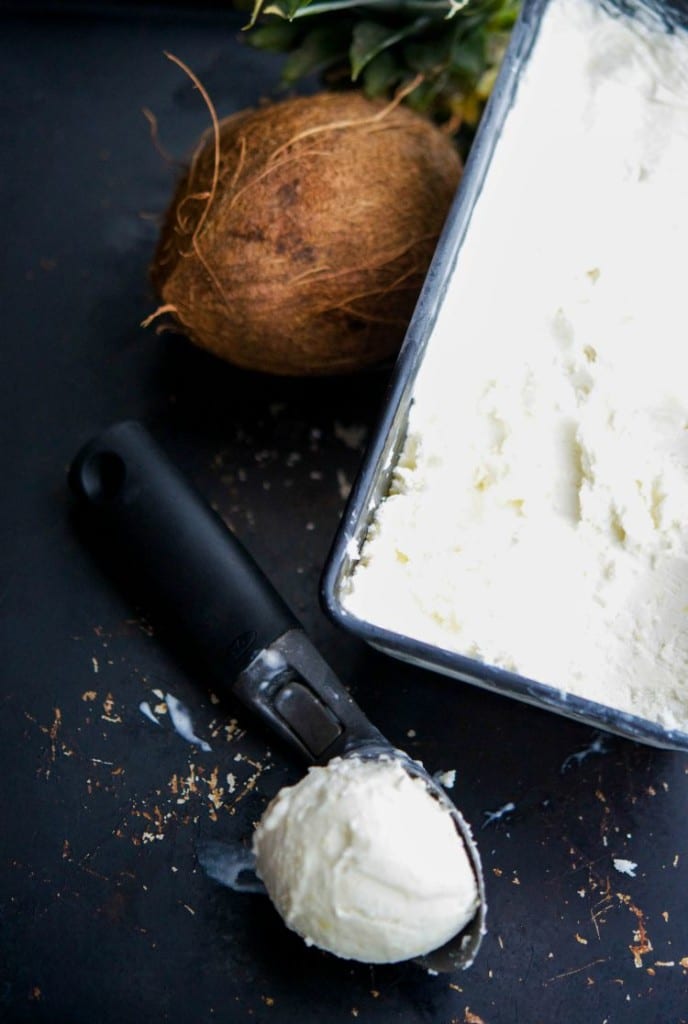 Enjoy this PF Changs copycat recipe for Pineapple Coconut Ice Cream made with coconut milk, pineapple and shredded coconut at home. It's so cool and refreshing!