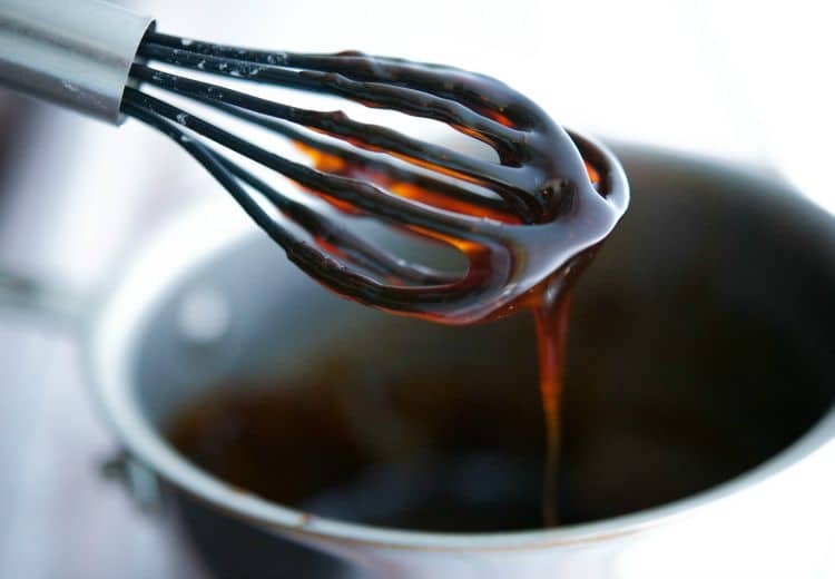 Teriyaki Glaze on a whisk. 