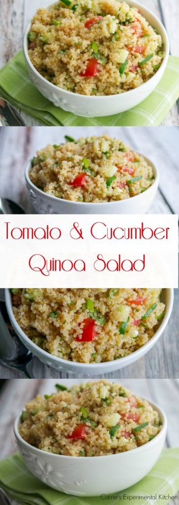 Quinoa Salad with Tomatoes and Cucumbers. 