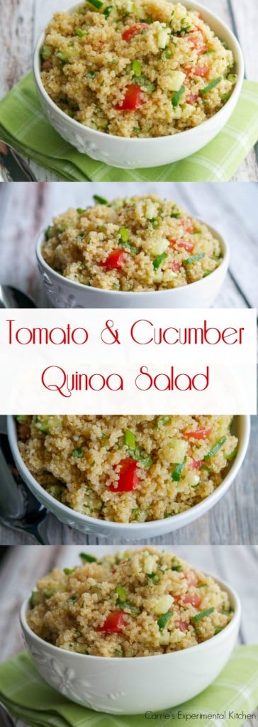 Quinoa Salad with Tomatoes and Cucumbers. 