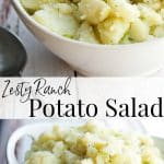 This potato salad made with russet potatoes, scallions, Hidden Valley Ranch Dressing packet, oil and vinegar makes a great addition to any picnic.