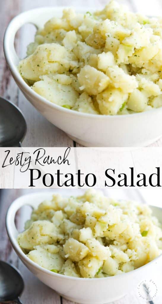 This potato salad made with russet potatoes, scallions, Hidden Valley Ranch Dressing packet, oil and vinegar makes a great addition to any picnic.