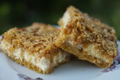 apple pecan cheesecake bars with caramel