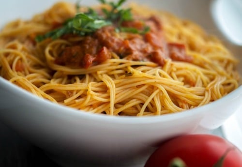 Angel Hair Pasta with Bruschetta Vodka Sauce