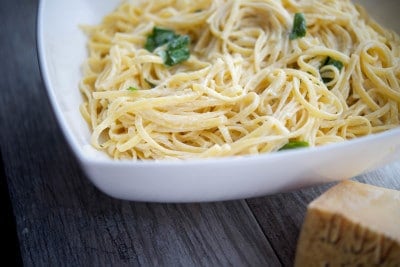 Linguine with Limoncello Asiago Cream Sauce Closeup