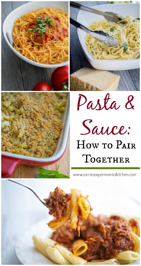 Pasta & Sauce: How to Pair Together | CarriesExperimentalKitchen.com Did you know that there are over 350 types of shaped pasta? Find out which sauce goes best with your favorite pasta.