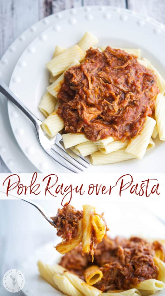 Pork shoulder slowly simmered in crushed tomatoes, red wine, rosemary, garlic and basil; then placed on top perfectly cooked al dente pasta.